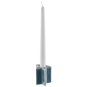 Porcelain candle holder star glazed, 6x6x7cm, blue