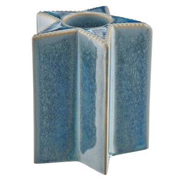 Porcelain candle holder star glazed, 6x6x7cm, blue