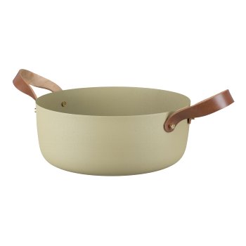 Aluminium bowl with leather handles 2 assorted, 31x31x13/39x39x15cm, moss,