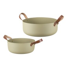 Aluminium bowl with leather handles 2 assorted, 31x31x13/39x39x15cm, moss,