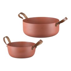 Aluminium Schale mit Ledergriffen 2.fach Sortiert, 31x31x13/39x39x15cm, Amber,