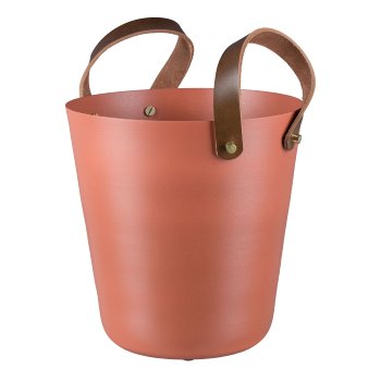 Aluminium Pot with Leather Handles, 24x24x25cm, Amber
