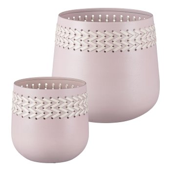 Aluminium Übertopf mit Lederdekor 2.fach Sortiert, 15x15x17/21x21x23cm,