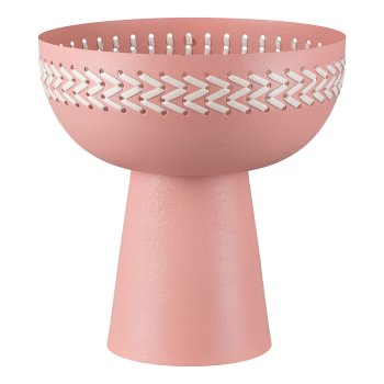 Aluminium Bowl on Foot with Leather Decor, 26x26x27cm, Sandstone Red