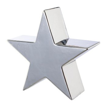 Porcelain decoration star, 16x16x5cm, silver