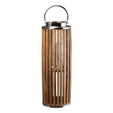 Wooden lantern with metal handle ROYAL, 23x23x69cm, natural