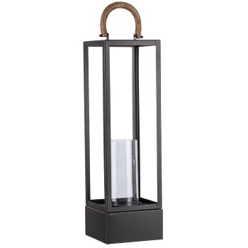 Metal wind light RIGA, with mango wood handle, with glass, 18x18x60cm, black