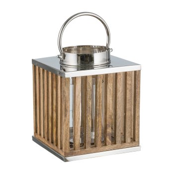 Wood-aluminium lantern, square, with handle 21x21x25cm, nature