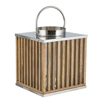 Wood-aluminium lantern, square, with handle 25x25x30cm, nature