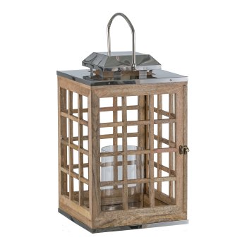 Wood-aluminium lantern, w.handle, THE HOUZZ 31x31x64cm, nature