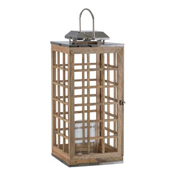 Wood-aluminium lantern, w.handle, THE HOUZZ 31x31x84cm, nature