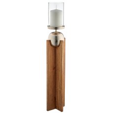 Mango wood lantern with aluminium ball with glass, 18x18x90cm, natural
