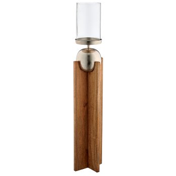 Mango wood lantern with aluminium ball with glass, 18x18x90cm, natural