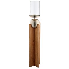 Mango wood lantern with aluminium ball with glass, 18x18x90cm, natural