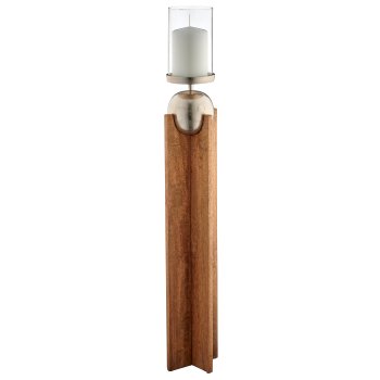 Mangoholz Windlicht mit Aluminiumkugel mit Glas, 18x18x110cm, natur
