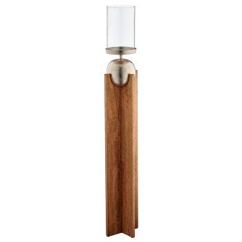 Mangoholz Windlicht mit Aluminiumkugel mit Glas, 18x18x110cm, natur