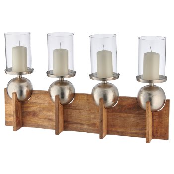 Mango wood row of 4 with aluminium ball with glass, 66x13x39cm, natural