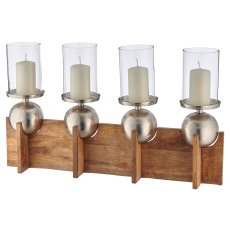 Mango wood row of 4 with aluminium ball with glass, 66x13x39cm, natural