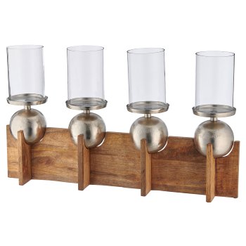 Mango wood row of 4 with aluminium ball with glass, 66x13x39cm, natural