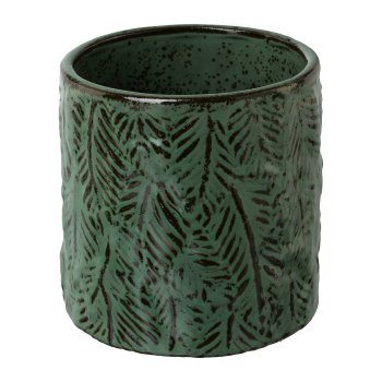 Ceramic Cachepot Leaf Decoration Paradiso, 13,5x13x13cm, Green