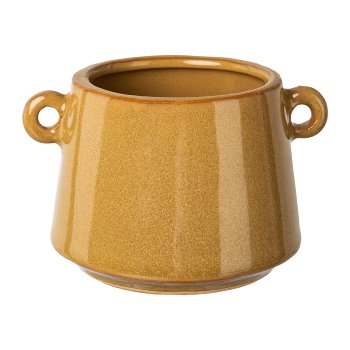 Ceramic planter with handles EMMA, 11x9x7cm, mustard