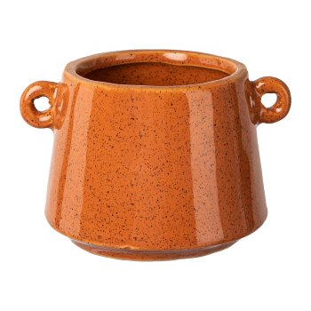 Keramik Übertopf m.Henkeln EMMA, 11x9x7cm, cognac