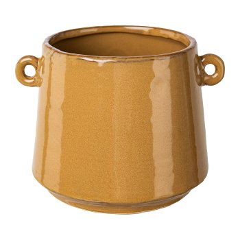 Ceramic planter with handles EMMA, 14,5x12,5x10,5cm, mustard