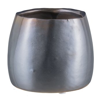 Ceramic cachepot, organic 14.5x14.5x12.5cm, stainless steel