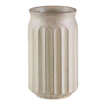 Keramik Vase, geriffelt 12x12x21cm, Senf