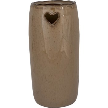 Keramikvase SWEETS, mit Herz Emblem, 16x8x8cm, hellbraun, Lepuro