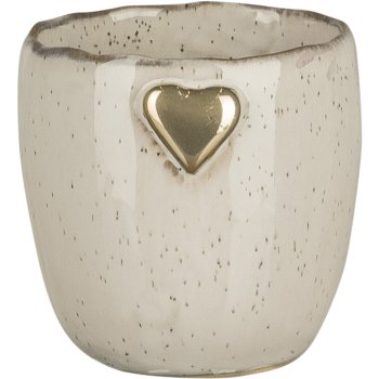 Keramik Übertopf SWEETS, mit Herz Emblem, 8x8x8,5cm, weiß, Lepuro