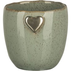 Keramik Übertopf SWEETS, mit Herz Emblem, 8x8x8,5cm, jade, Lepuro