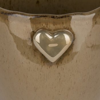 Ceramic planter SWEETS, with heart emblem, 8x8x8.5cm, light brown, Lepuro