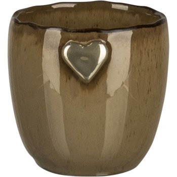 Ceramic planter SWEETS, with heart emblem, 8x8x8.5cm, light brown, Lepuro
