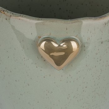 Ceramic planter SWEETS, with heart emblem, 12x12x12.5cm, jade, Lepuro