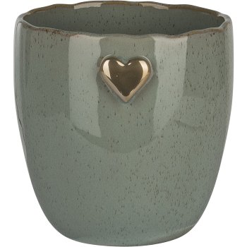 Ceramic planter SWEETS, with heart emblem, 12x12x12.5cm, jade, Lepuro