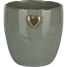 Keramik Übertopf SWEETS, mit Herz Emblem, 12x12x12,5cm, jade, Lepuro