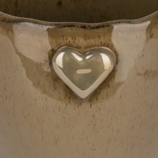 Ceramic planter SWEETS, with heart emblem, 12x12x12.5cm, light brown, Lepuro
