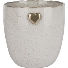 Keramik Übertopf SWEETS, mit Herz Emblem, 16,5x16,5x17cm, weiß, Lepuro