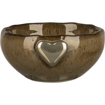 Ceramic bowl SWEETS, with heart emblem, 4x8x8.5cm, light brown, Lepuro