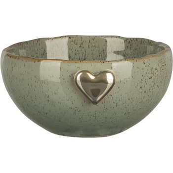 Keramik Schale SWEETS, mit Herz Emblem, 6x12x12,5cm, jade, Lepuro