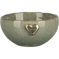 Ceramic bowl SWEETS, with heart emblem, 6x12x12.5cm, jade, Lepuro
