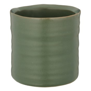 Ceramic planter, grooved, 7.5x7.5x8cm, dark green