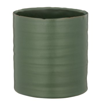 Ceramic planter, grooved, 13x13x15cm, dark green