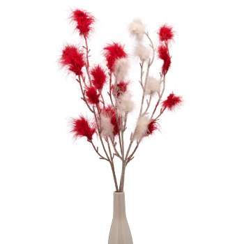 Keramikvase PLANICO, H 27cm, weiß + Federzweig rot 2x + weiß 1x