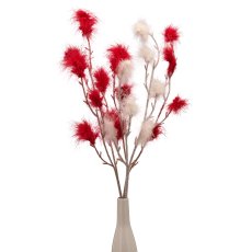 Keramikvase PLANICO, H 27cm, weiß + Federzweig rot 2x + weiß 1x
