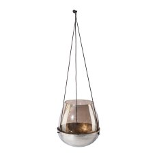 Glass Lantern In Metal Bowl with Leather Hanger Stale, 12x18x18cm, Silver