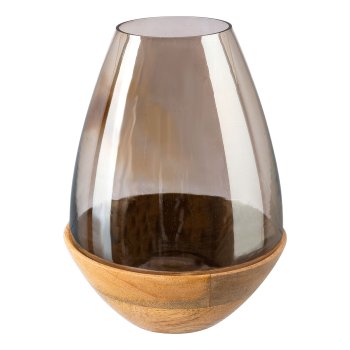 Glass lantern on wooden base NICOLAS, 18x18x23cm, gold