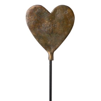 Cast aluminum stake heart, 12cm/40cm stick, old gold