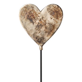 Cast aluminum stake heart, 16cm/80cm stick, champagne